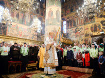 Патриаршее служение в праздник Собора Пресвятой Богородицы в Успенском соборе Московского Кремля