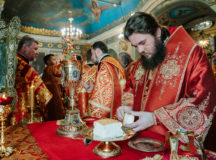 В день памяти вмч. Пантелеимона епископ Сергиево-Посадский Фома совершил Литургию в храме Ризоположения на Донской
