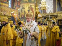 В праздник Собора Пресвятой Богородицы Святейший Патриарх Кирилл совершил Литургию в Успенском соборе Московского Кремля